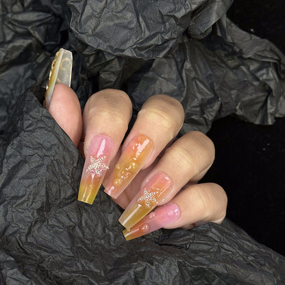 Mermaid 3D Scales Coffin Ochre Ombre Nails