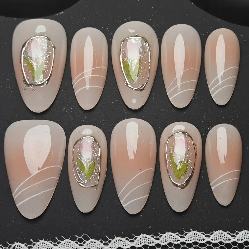 Tulip Almond Nude Ombre Nails