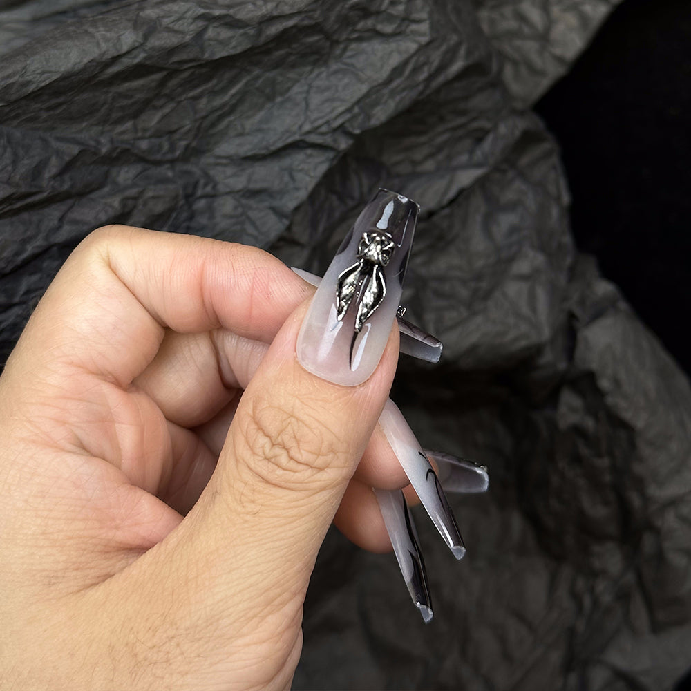 Flame 3D Goth Coffin Black Ombre Nails