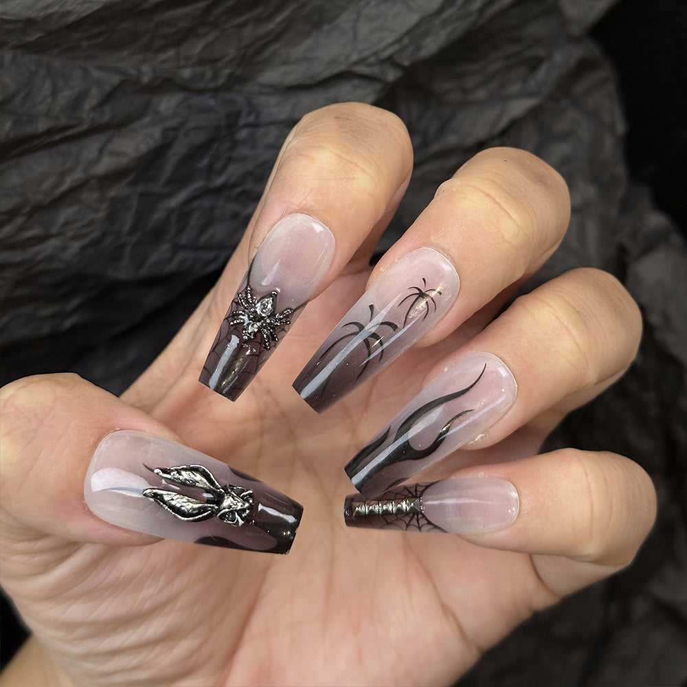 Flame 3D Goth Coffin Black Ombre Nails