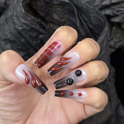 Red Black 3D Edgy Coffin Ombre Nails