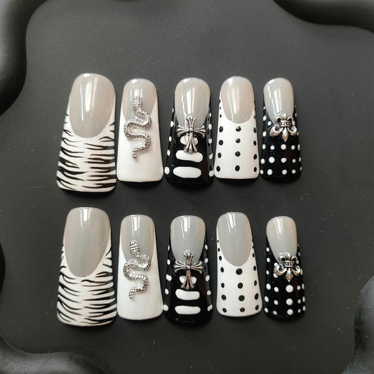 Edgy Black White Press on Duck Nails