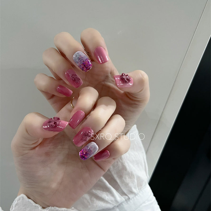 Glitter Pink Ombre Nails Wedding