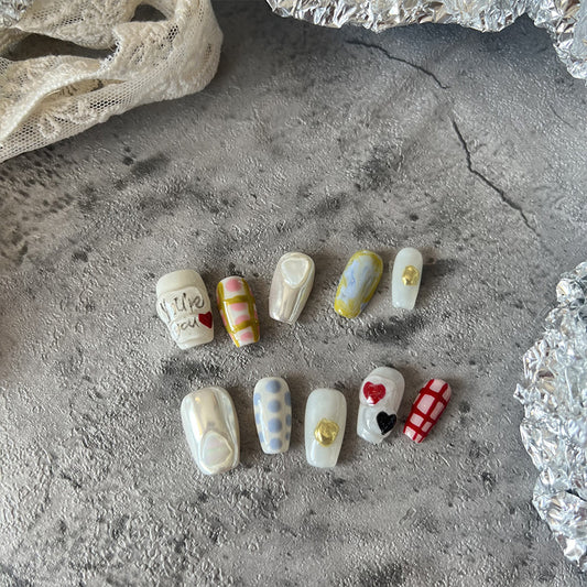 White Nails Ideas Hand Painted Coffin Valentine