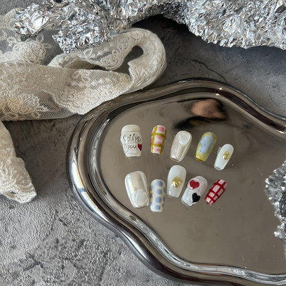 White Nails Ideas Hand Painted Coffin Valentine