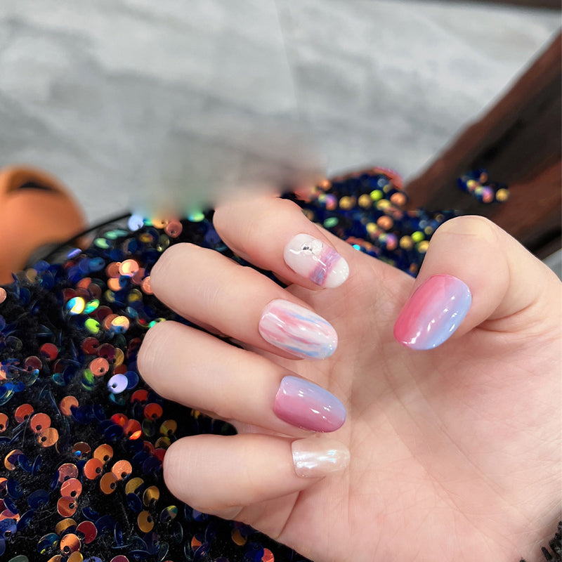 Pastel Tie Dye Nails Korean Oval