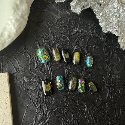 Galaxy Cat Eye Nails Sequin  Round Square Designs