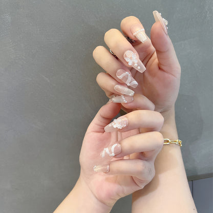 Nails with Butterflies Nude Pearl for Wedding