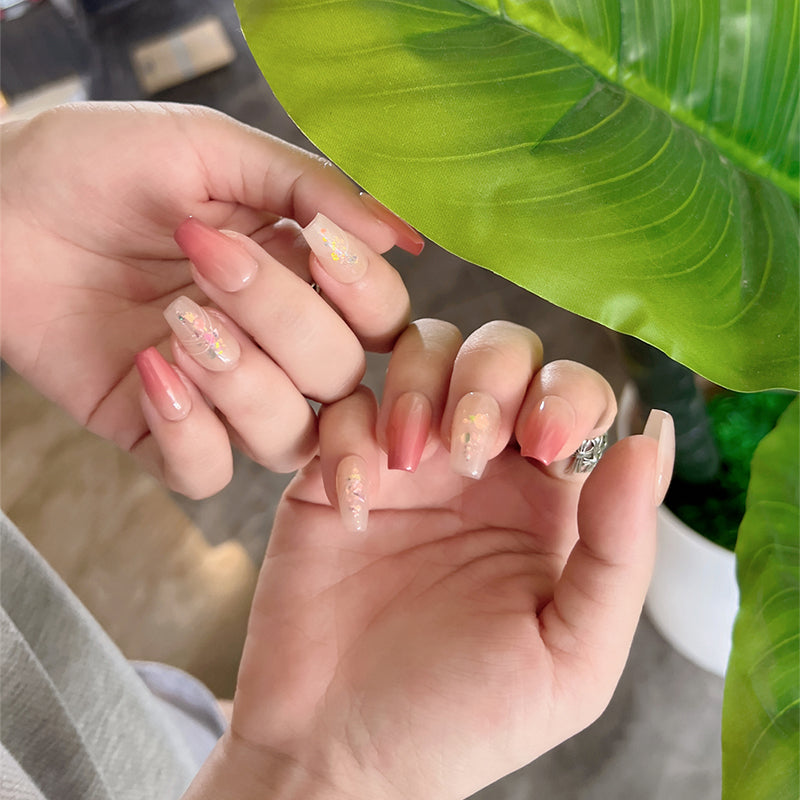 Peach Pink Nails Ombre Sparkle Elegant