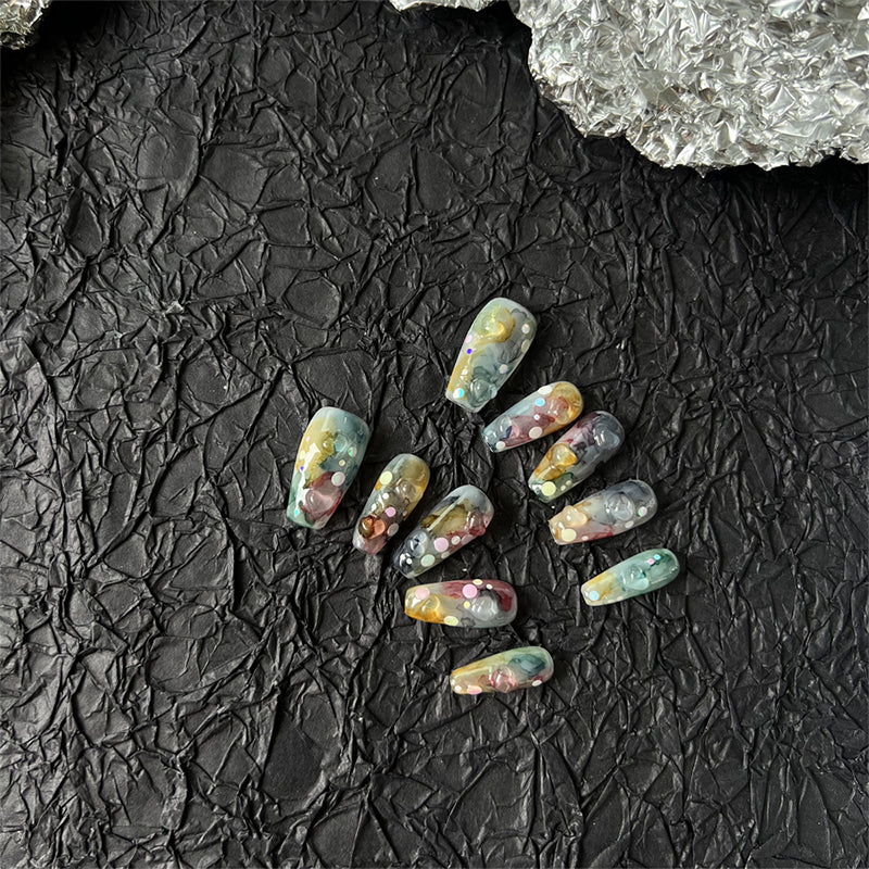 Marble Tie Dye Nails Watercolor Ballerina