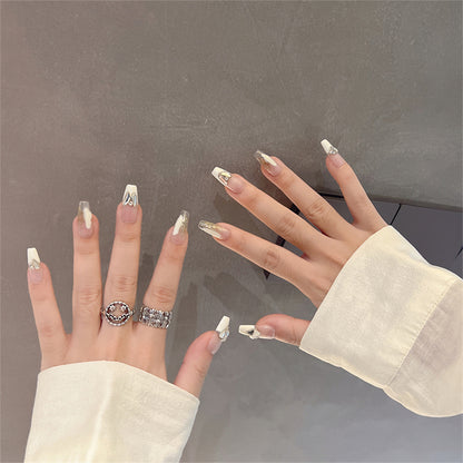 White Nails With Diamonds Coffin