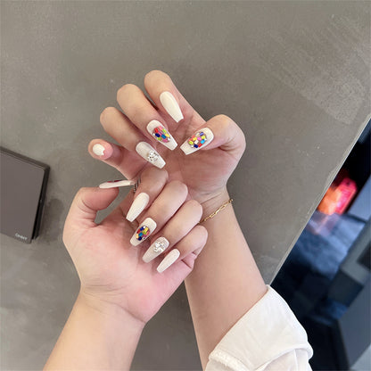 White Coffin Nail Design Diamond Press on