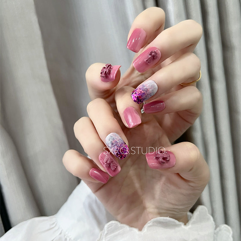 Glitter Pink Ombre Nails Wedding