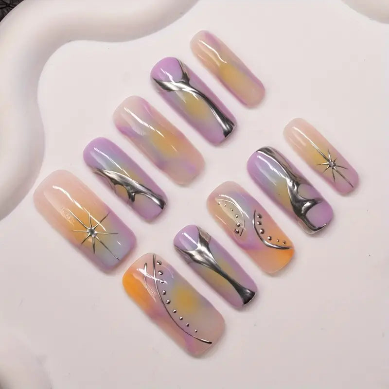 Fairy Swirl Squoval Lavender Ombre Nails