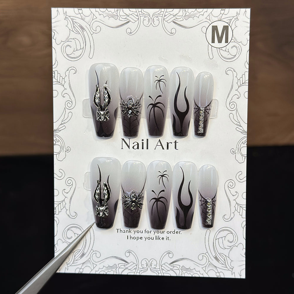 Flame 3D Goth Coffin Black Ombre Nails