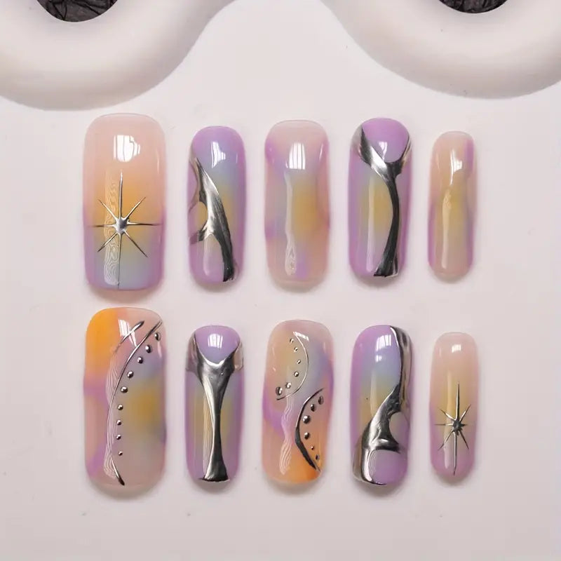 Fairy Swirl Squoval Lavender Ombre Nails