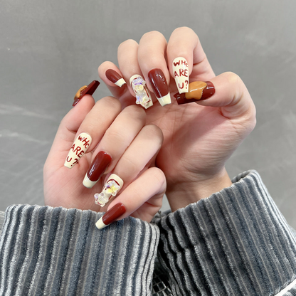 Chocolate Brown Nails Star Coffin Art