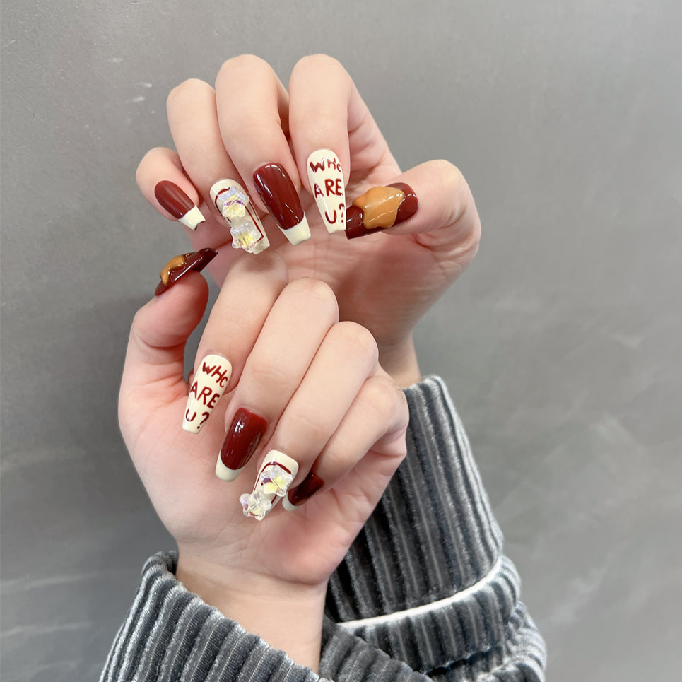 Chocolate Brown Nails Star Coffin Art