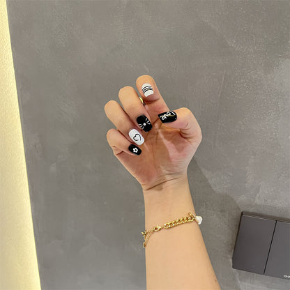 Simple Cute Black and White Nails Short Acrylic