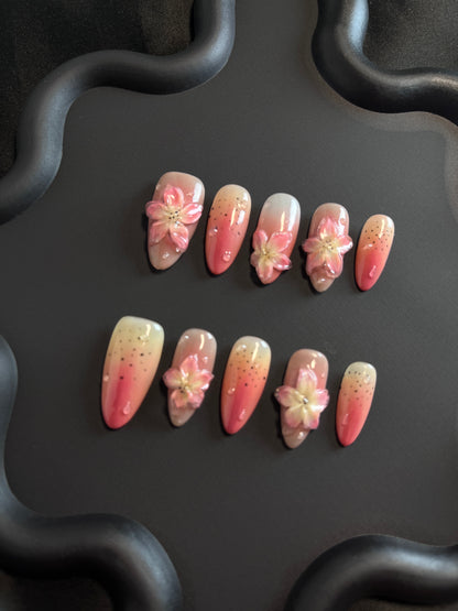 Orchid Almond Pink Ombre Nails