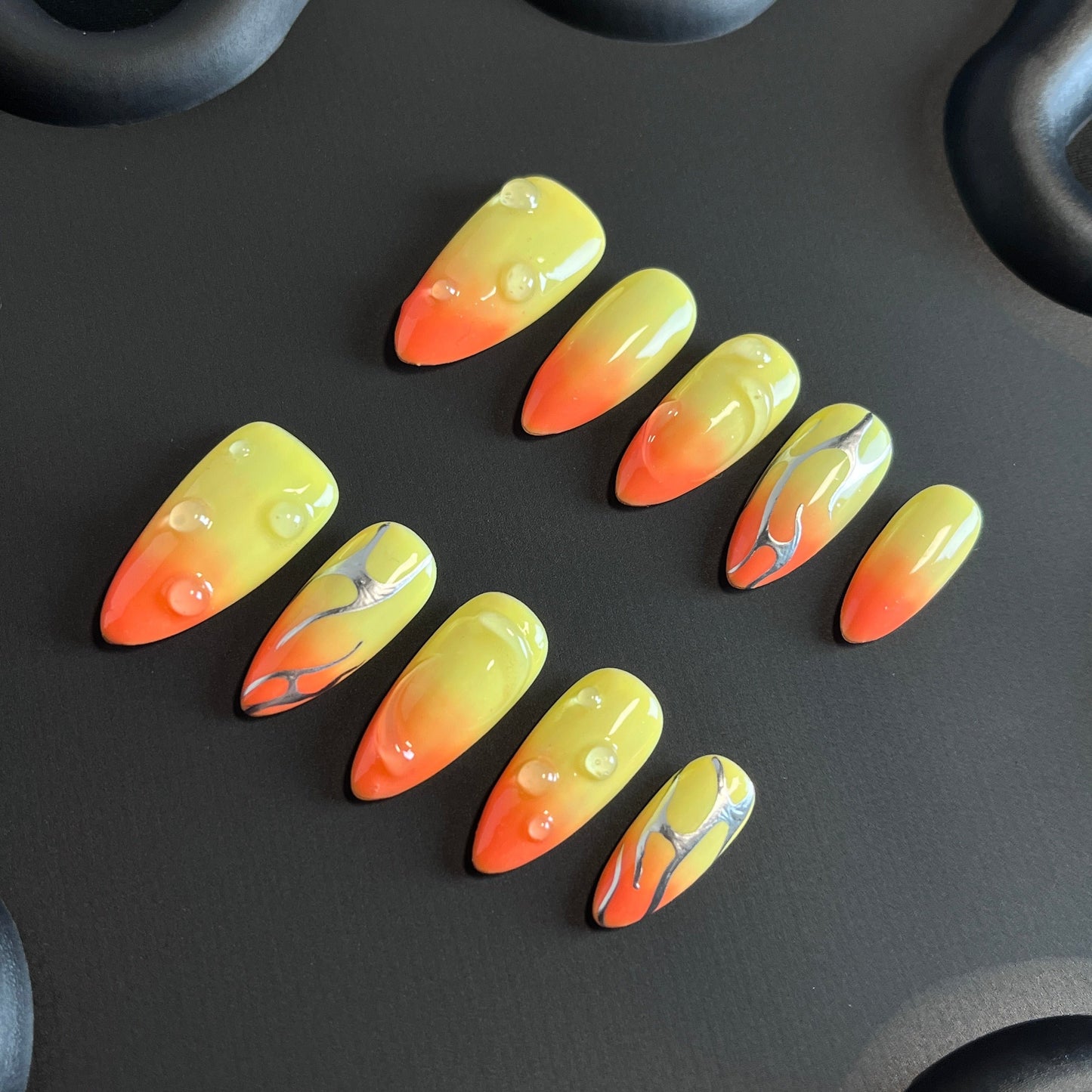 Tequila Sunrise 3D Almond Ombre Nails