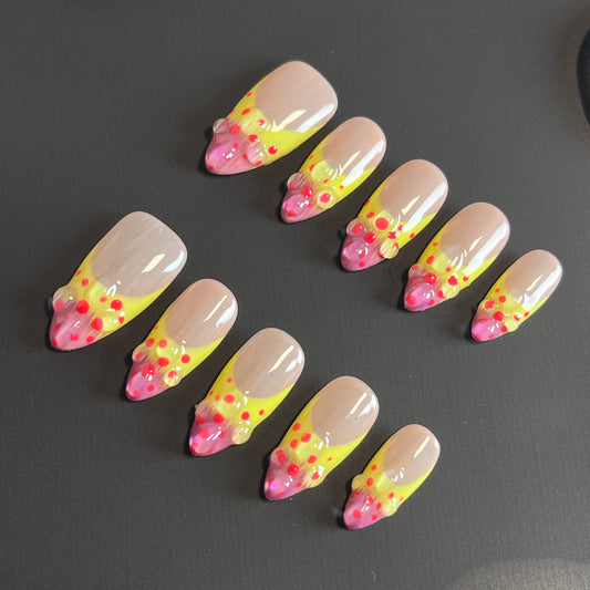 Polka Dots French Almond Yellow Ombre Nails