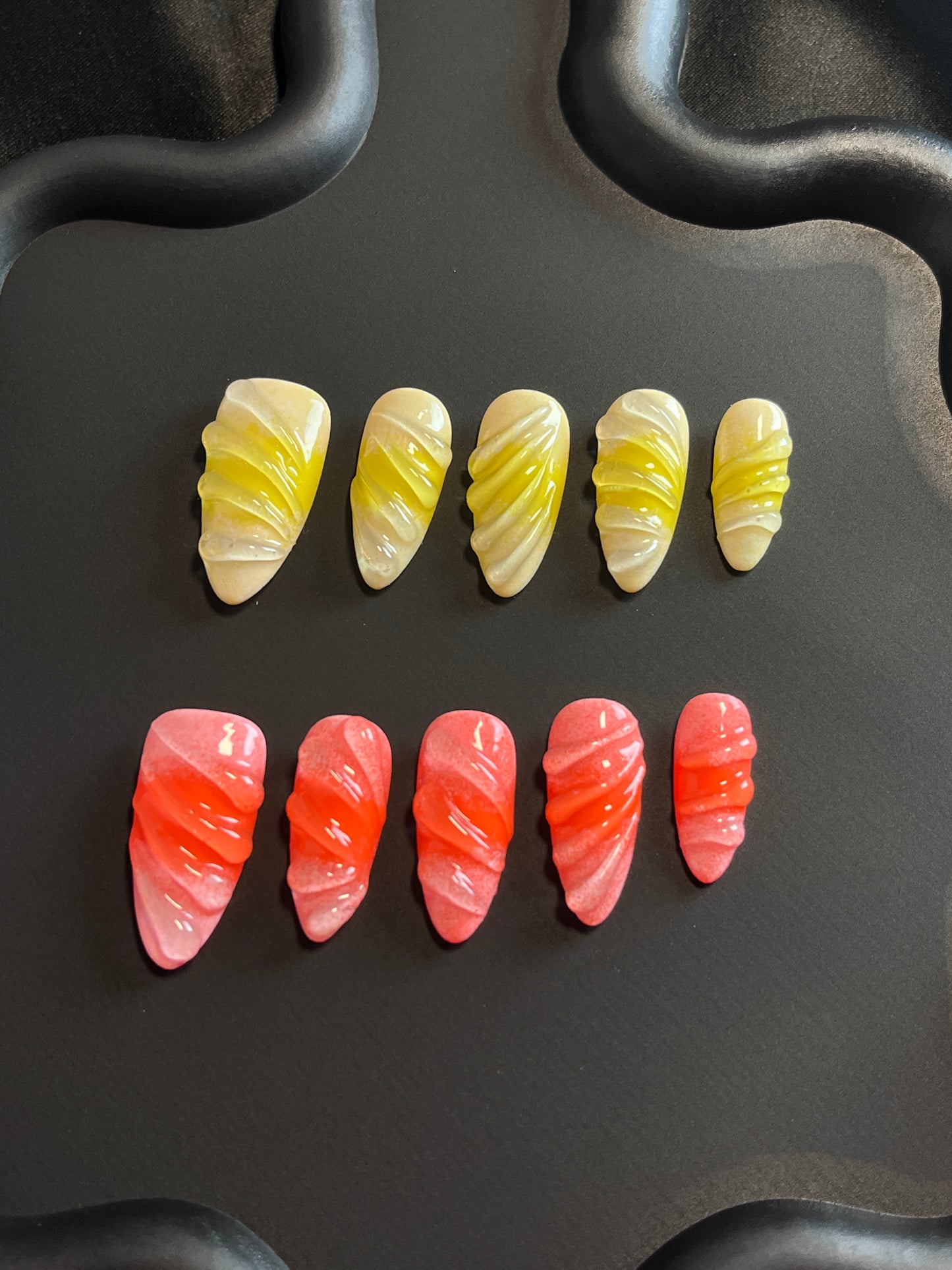 Red And Yellow 3D Almond Ombre Nails