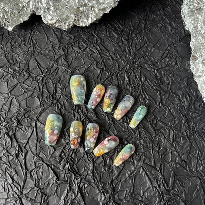 Marble Tie Dye Nails Watercolor Ballerina