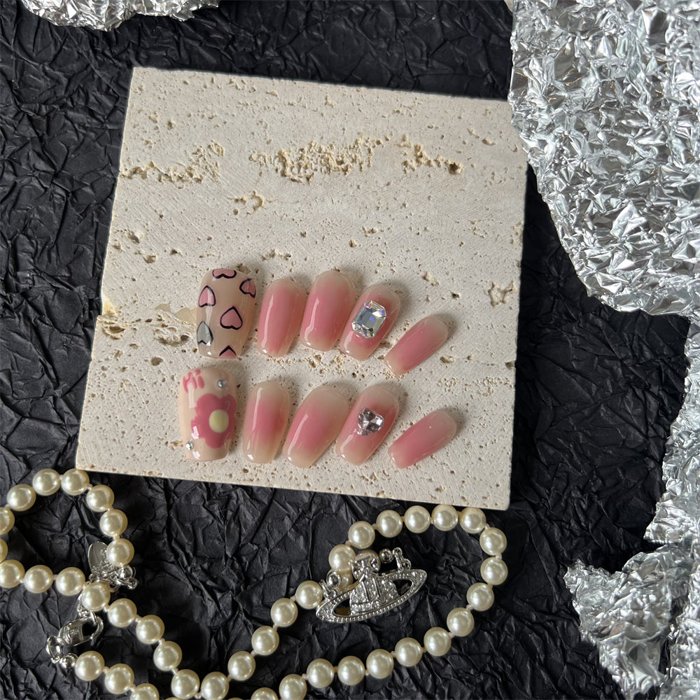 Korean Blush Nails Diamonds Ombre Press on