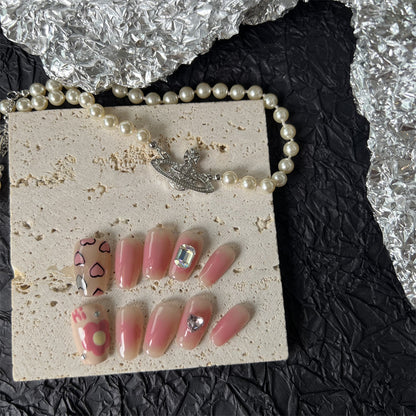 Korean Blush Nails Diamonds Ombre Press on