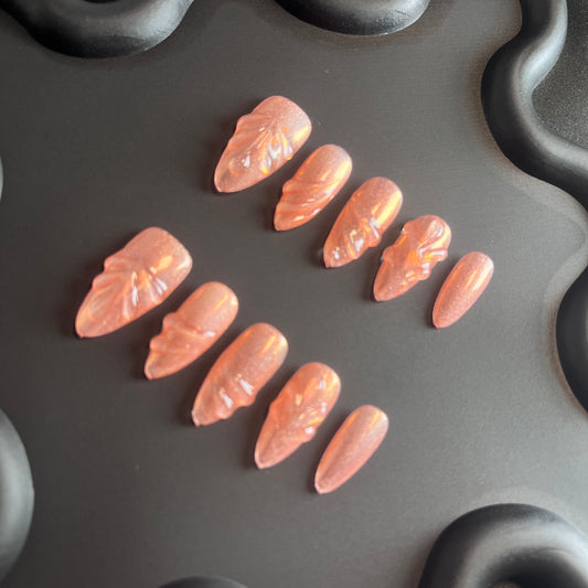 3D Mermaid Coral Almond Nails