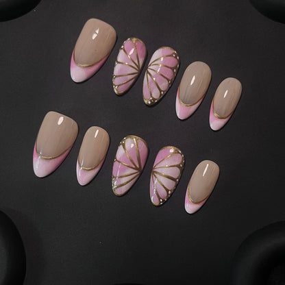 Butterfly Wing French Almond Pink Ombre Nails