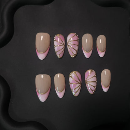 Butterfly Wing French Almond Pink Ombre Nails