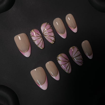 Butterfly Wing French Almond Pink Ombre Nails