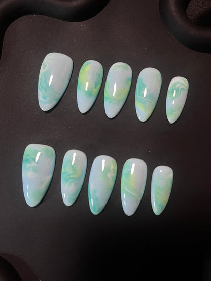 Opal Marble Almond Ombre Nails