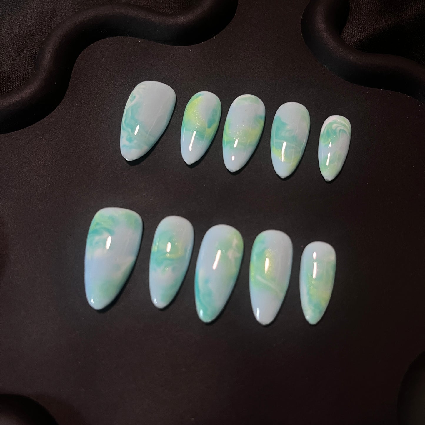 Opal Marble Almond Ombre Nails