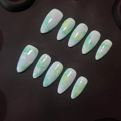 Opal Marble Almond Ombre Nails