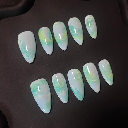 Opal Marble Almond Ombre Nails