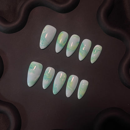 Opal Marble Almond Ombre Nails