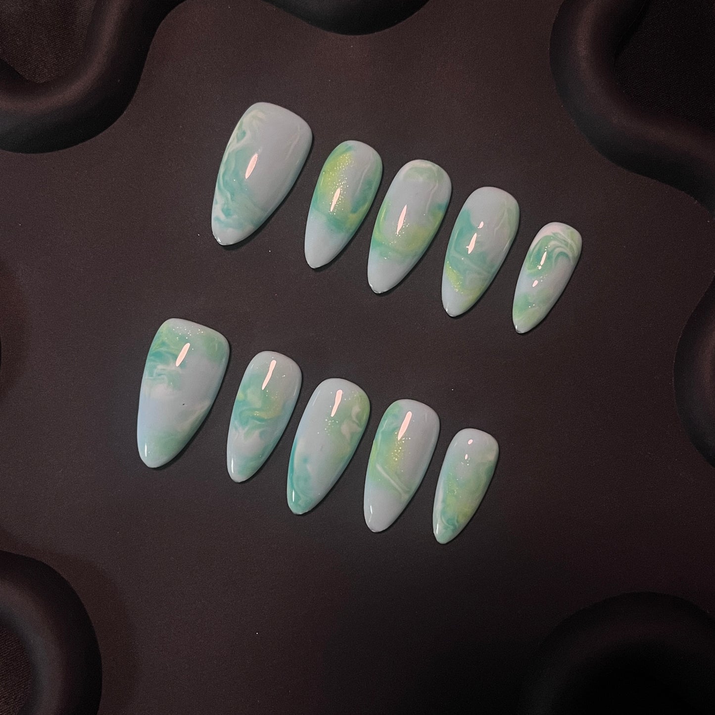 Opal Marble Almond Ombre Nails