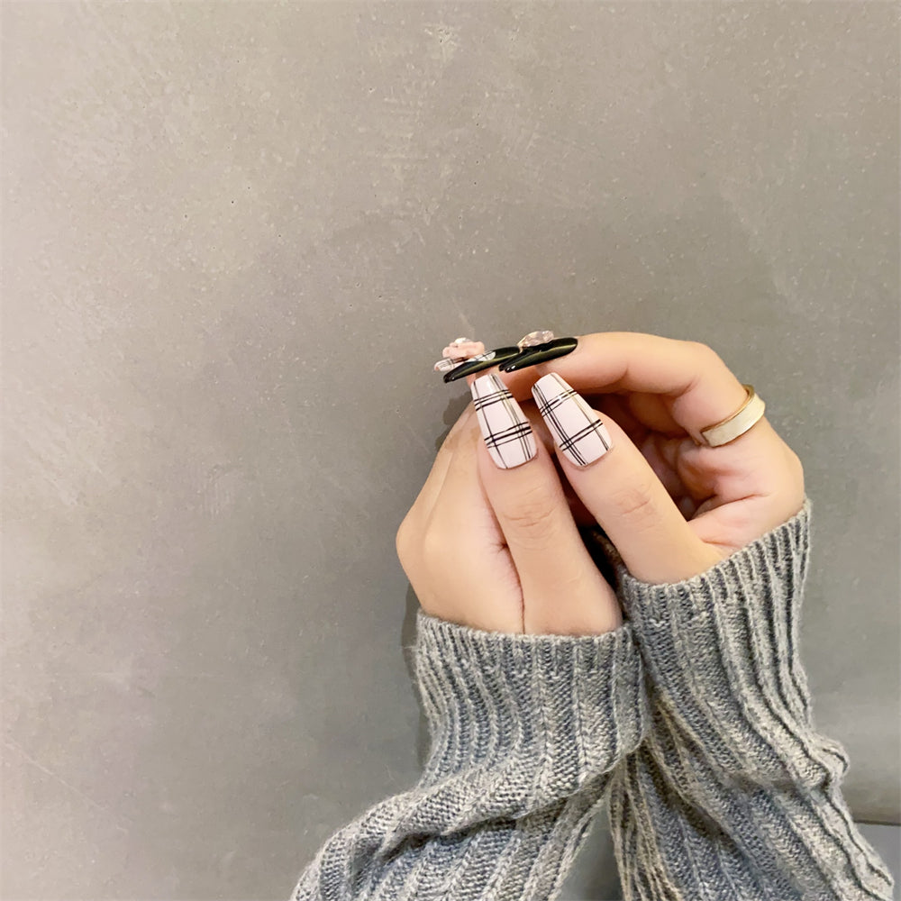 Burberry Plaid Nails Press On Classy Coffin