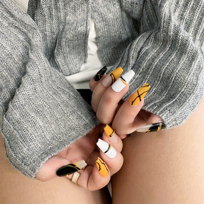 Orange and Black Nails Abstract Halloween