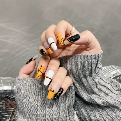 Orange and Black Nails Abstract Halloween