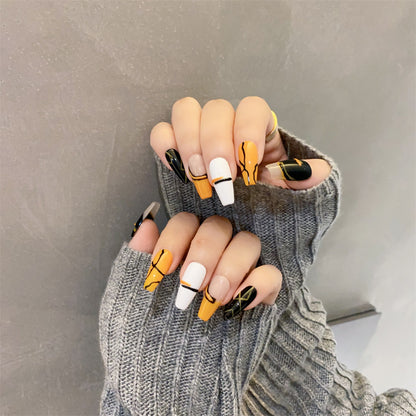 Orange and Black Nails Abstract Halloween