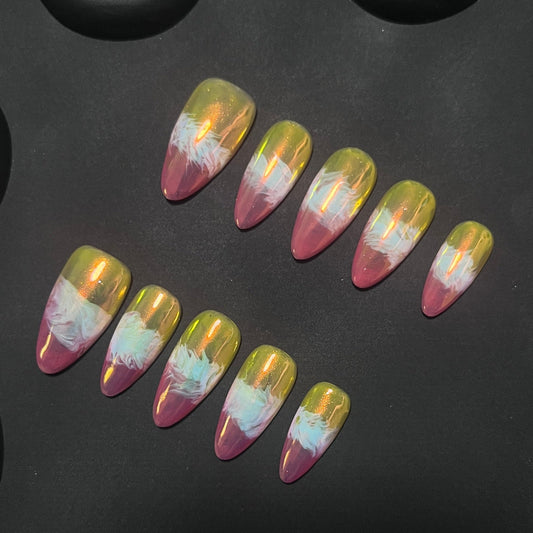 Sunrise Chrome Almond Ombre Nails