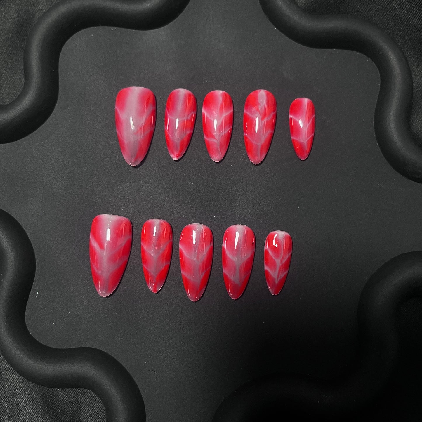 Red Marble Almond Ombre Nails