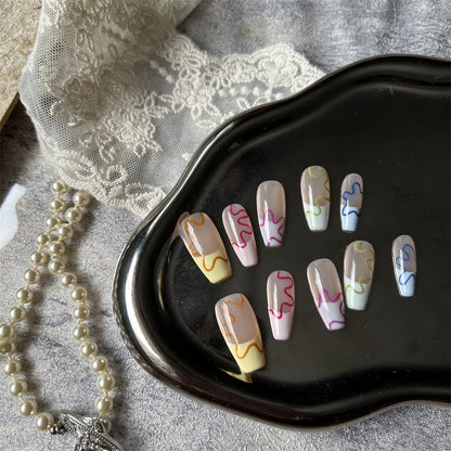 Pastel French Nails Press On Spring Coffin