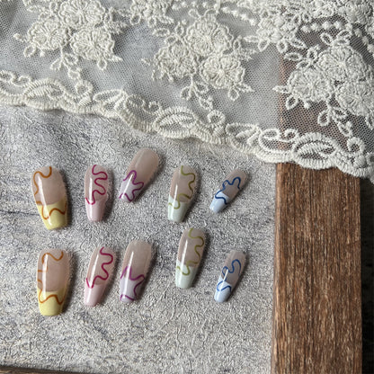 Pastel French Nails Press On Spring Coffin