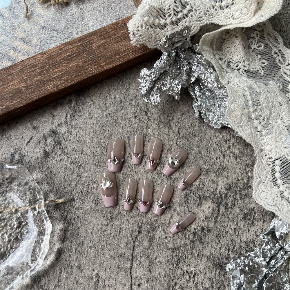 Light Pink French Nails Press on With Crystals