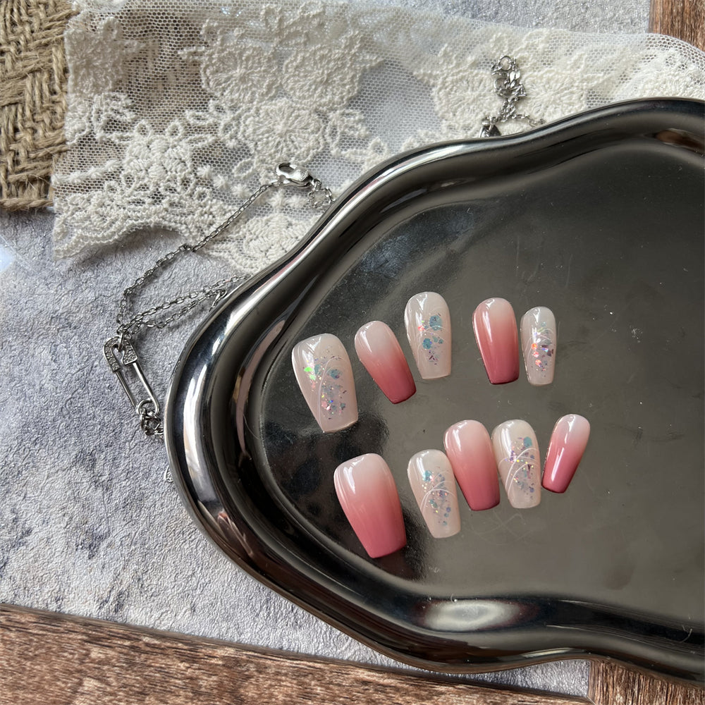 Peach Pink Nails Ombre Sparkle Elegant